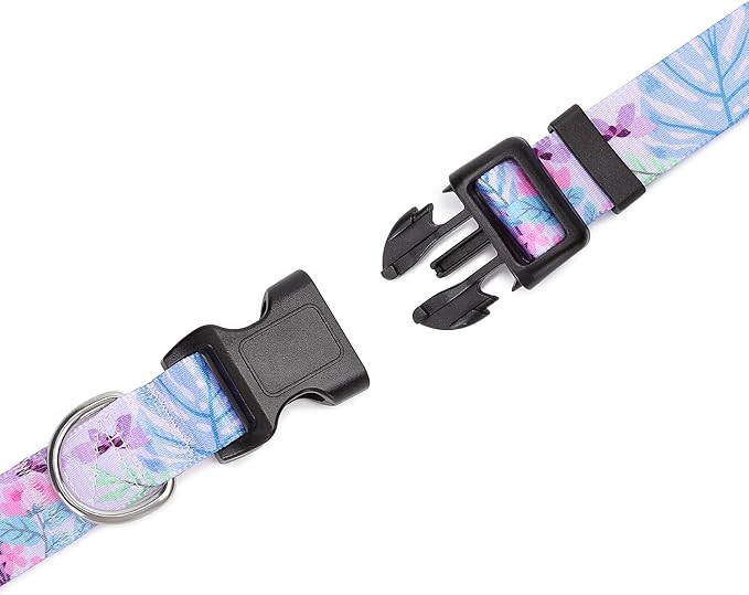 Mercano Adjustable Dog Collar - Special Design Patterns, Soft Nylon Comfortable Durable Pet Collar for Small Medium Large Dogs (XS, Floral Purple)