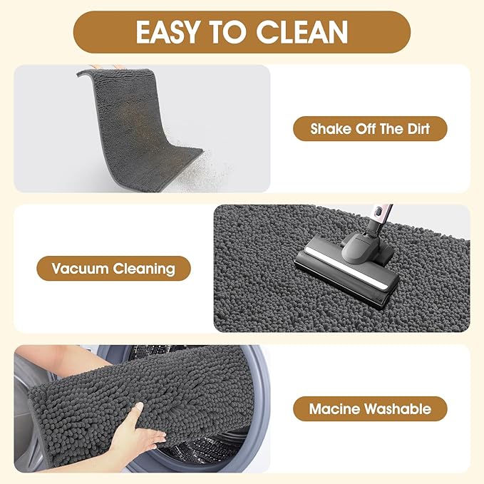 IM HOME 4 Pieces Muddy Door Mats for Dogs, Chenille Absorbent Pet Mats, Quick Dry, Trap Dirt Non Slip Heavy Indoor Doormat Soft Dog Bed Mat Front Inside Door Mat for Indoor Outdoor Entrance,Grey