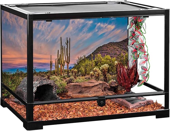 AWERT 36x18 inches Terrarium Background Blue Sky Cloud Huge Cactus Oasis Gobi Reptile Habitat Background Vinyl