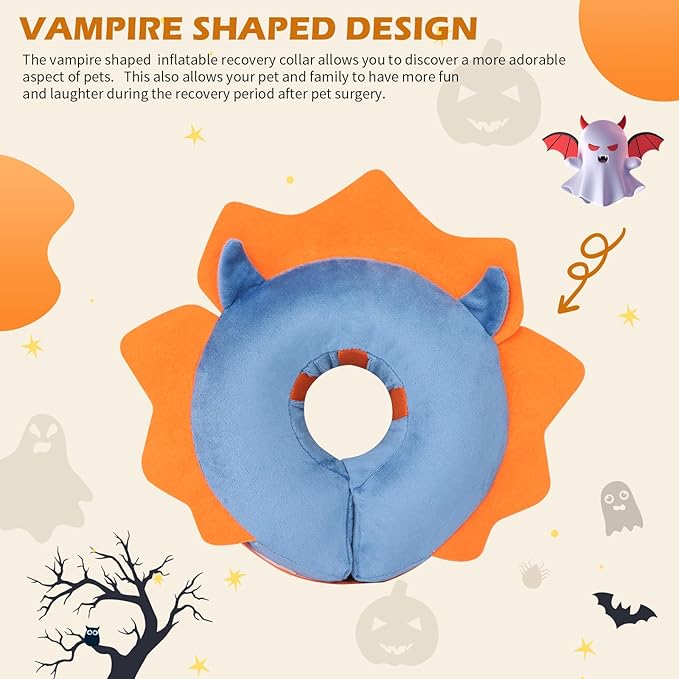 IEUUMLER Inflatable Recovery Dog Collar, Protective Donut Cone, Adjustable Soft Collar for Dog and Cat After Surgery Prevent from Biting & Scratching EU002 - Blue Demon M