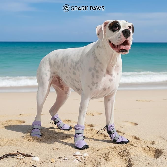 Spark Paws Dog Shoes, Waterproof Dog Boots for Medium to Large Dogs, Non Slip, Breathable Dog Booties and Paw Protectors - 4PCS Doggie Hiking Boots with Reflective Straps - Lilac, Size 3