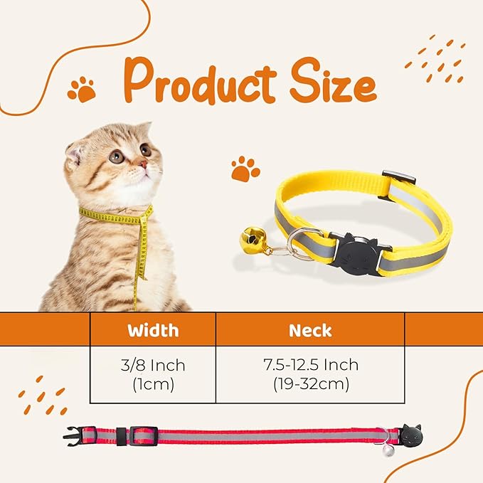 12-Pack Reflective Cat Collar Breakaway with Safety Elastic Band ā Cat Collar with Bell - Adjustable Length & Lightweight for Girl Boy Cats and Kittens