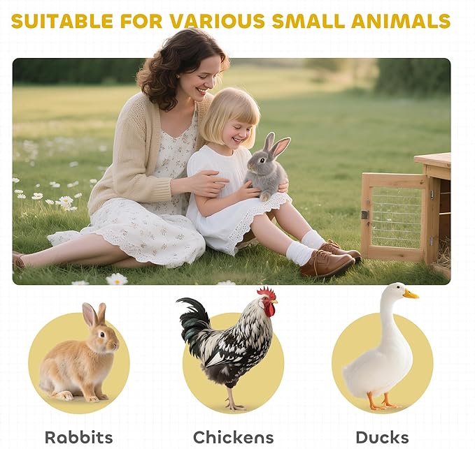 PawHut Wooden Rabbit Hutch Indoor Outdoor, Elevated Bunny Cage with No Leak Tray Enclosed Run with Wheels, Ideal for Guinea Pigs and Small Animals, Brown