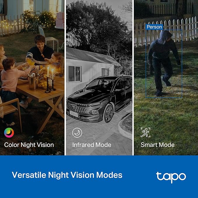 Tapo 2K 3MP Pan/Tilt Indoor/Outdoor Security Camera, Free Person/Baby Cry Detect & Motion Track, 360ยฐ Pan, Color Night Vision, SD/Cloud Storage, Works w/Alexa & Google Home, HybridCam 360, Black