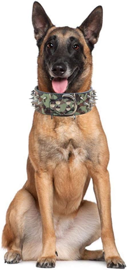 Serijoars Spiked Studded Dog Collar, PU Leather Dog Collar, Adjustable Pet Collars for Medium or Large Breed Pet (L, Black5)