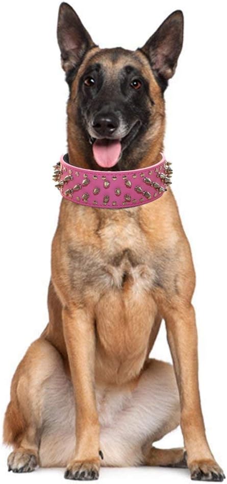 Serijoars Spiked Studded Dog Collar, PU Leather Dog Collar, Adjustable Pet Collars for Medium or Large Breed Pet (S, Gold Brown)
