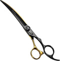 Fenice Peak 7'' Black Dog Grooming Scissors Goldern Curved Scissors with Ergonomic Offest Handle and Pattern Screw Pet Grooming Trimming Shears Durable and Sharp 440C