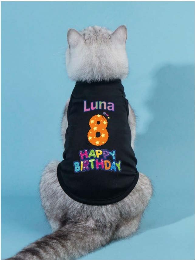 Custom Dog Birthday Shirt,Personalized Pet Apparel Print with Name Age Number,Pet Birthday Outfit,Lightweight Breathable Cotton Vest for Small Medium Large Dogs Cat (Black, 8X-Large)