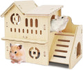 Hamster House,Tiny House with Slide House, Double-Decker Hut,Hamsters Cage Accessories,Small Animal Habitat Decor for Hamster