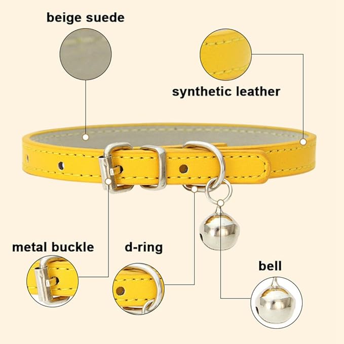 Brown XS Dog Collar with Bell, Soft Pu Leather Cat Collars Adjustable Buckle for XXS Extra Small Medium Tiny Female Male Boys Girls Pets Puppy Kitten Teacup Yorkie X-Small