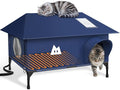 Heated Cat House for Outside Cats Winter, Large Hip Roof 100% Waterproof Outdoor Cat House, Elevated Base, Weatherproof Insulated Shelter for Stray Feral Barn Cat (Dark Blue, 28" Lx16 Wx14 H)