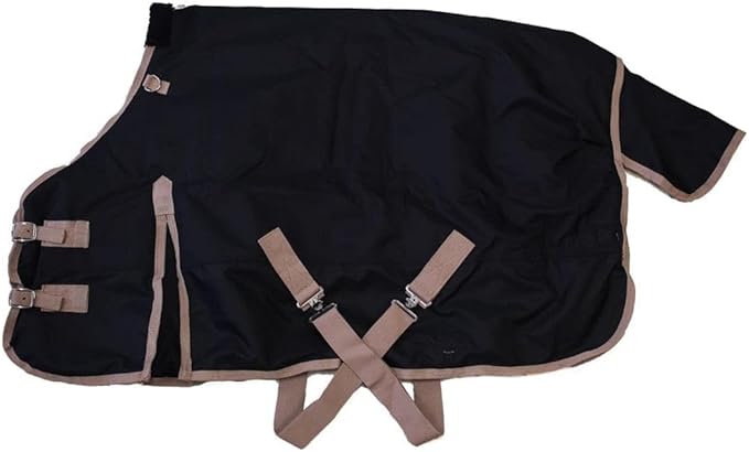 AJ Tack 1200D Waterproof Winter Pony Blanket - 300g Heavyweight Turnout with Fleece Collar, Shoulder Gussets & Tail Flap - Black 58"