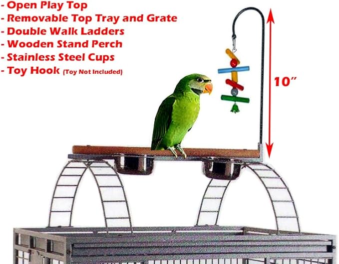 40"x30"x72"H, XX-Large Double Ladders Open Play Top Wrought Iron Bird Parrot Parttot Finch Macaw Cockatoo Cage, Include Seed Guard and Toy Hook