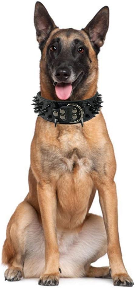 Serijoars Spiked Studded Dog Collar, PU Leather Dog Collar, Adjustable Pet Collars for Medium or Large Breed Pet (L, Red3)