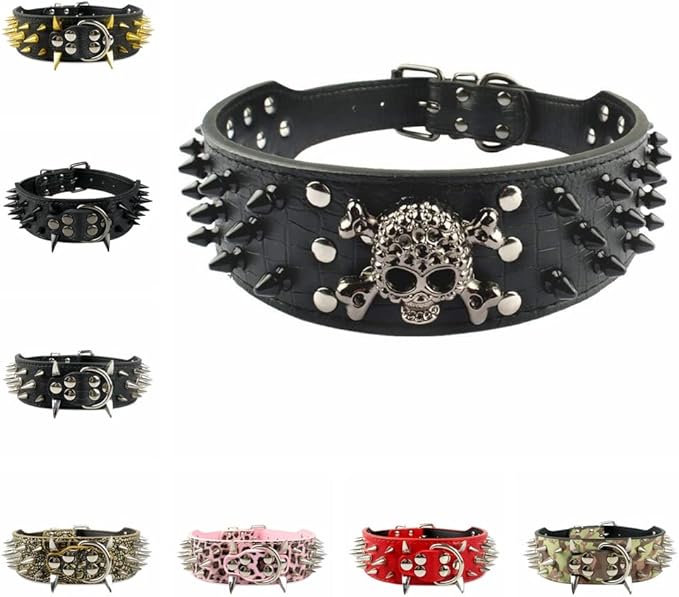 Serijoars Spiked Studded Dog Collar, PU Leather Dog Collar, Adjustable Pet Collars for Medium or Large Breed Pet (S, Pink5)
