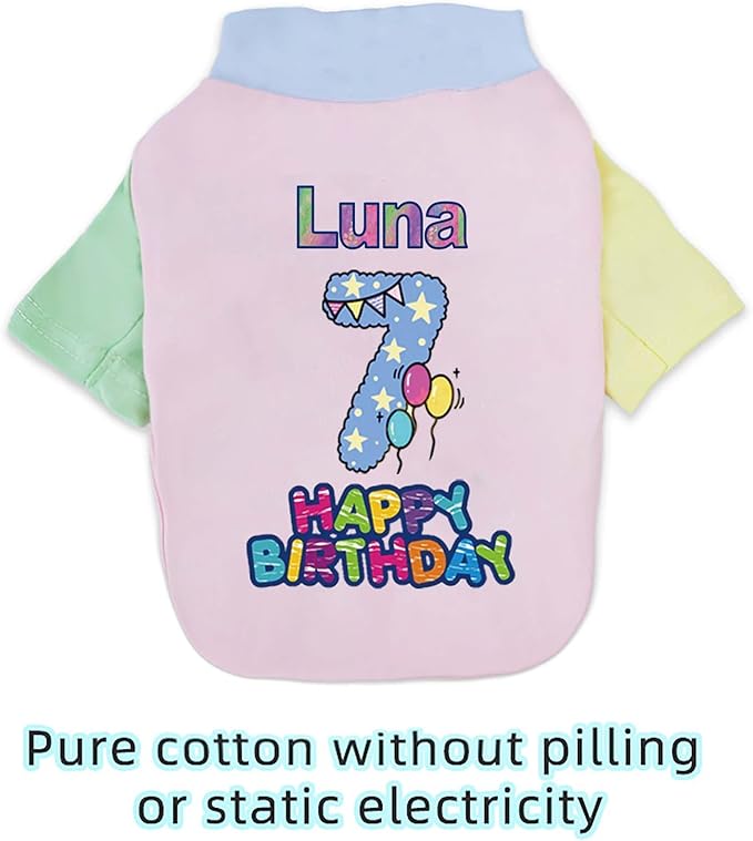 Custom Dog Birthday Shirt,Personalized Pet Apparel Print with Name Age Number,Pet Birthday Outfit,Lightweight Breathable Cotton Vest for Small Medium Large Dogs Cat (Dopamine Pink, Large)