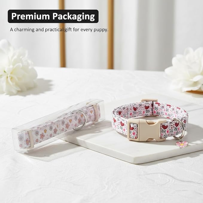 Dog Collars for Medium Dogs, Green Dog Collar for St. Patrick's Day with Green Clover Pattern, Medium Girl Boy Pet Collar with Spring Summer Design, M