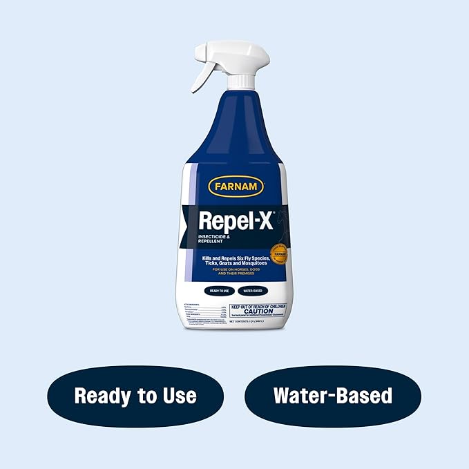 Farnam Repel-X Insecticide & Repellent Water-based Fly Spray for Horses, Dogs and Premises, 32 Ounces