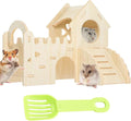 Wooden Dwarf Hamster House, Hamster Tiny House Hideout, Hamster Maze House, Large Balcony Lookout Holes, Easy to Assemble, Detachable Parts, Secure Hideaway, E