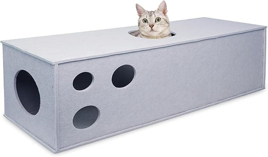 PETKARAY Cat Tunnel, Original Cat Hideaway Cave for Indoor Cats, Large Kitten Play Tubes and Tunnels, Soft Felt Cat Toy with Interactive Peek Hole