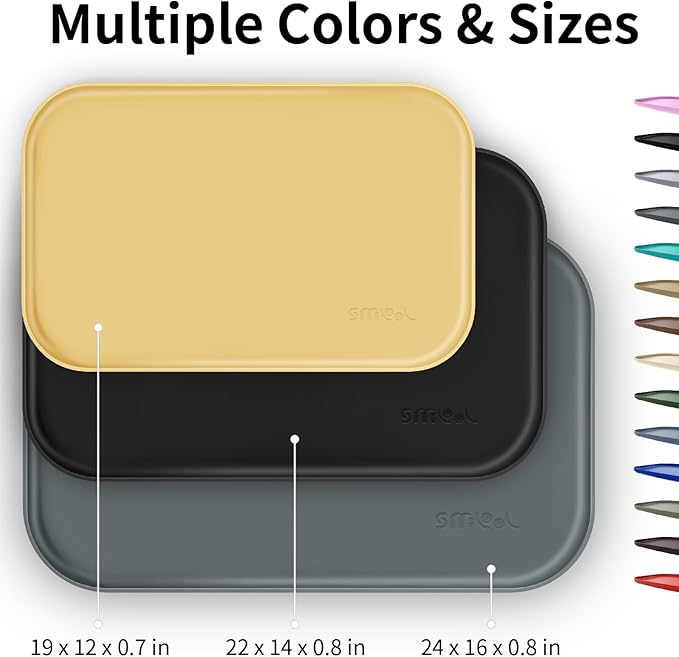 Silicone Pet Feeding Mat with Raised Edge for Food and Water, Dog Bowl Mats, Cat Bowls Placemat with High Lip for Floor Waterproof, Rubber Tray for Cats and Dogs 19 x 12 x0.7 Light Gray