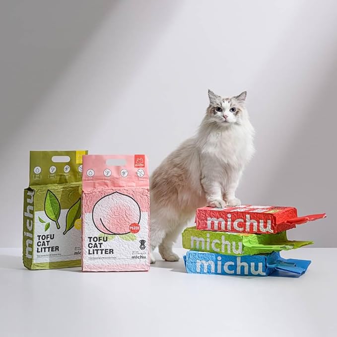 Tofu Cat Litter Natural Clumping Tofu Cat Litter, Fast Clumping and Easily Scoop-able 5.5lb/88oz 5 Scents - Peach, 2 Pack
