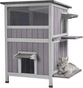 Aivituvin Outdoor Cat House，Two-Story Feral Cat Shelter，Wooden Cat Condos,Weatherproof Cat Enclosure for Winter with Escape Doors