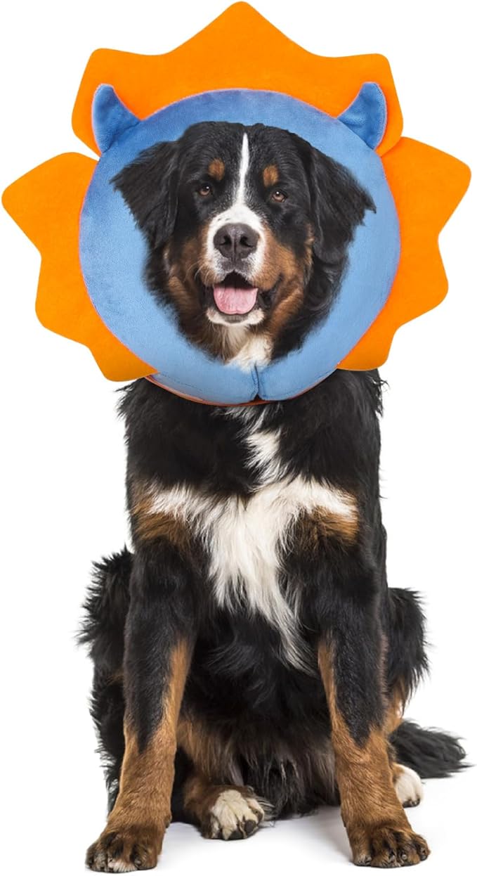 IEUUMLER Inflatable Recovery Dog Collar, Protective Donut Cone, Adjustable Soft Collar for Dog and Cat After Surgery Prevent from Biting & Scratching EU002 - Blue Demon M