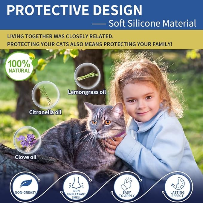 4 Pack Flea Collar for Cats, 32 Months Flea and Tick Prevention for Cats, Waterproof Cat Flea Collar, Natural Cat Flea and Tick Treatment, Adjustable Flea and Tick Collar for Cats Kittens(Pink&Purple)