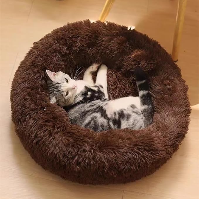 Generic Cat Beds for Indoor Cats - Fluffy Plush Dog Beds for Small Medium Dogs, Anti Anxiety Round Faux Fur Cat Bed Washable,Thick Bottom Keep Pets Off The Cold Tile, coffee