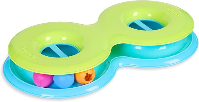 Catstages Infinity Ball Track for Cats with Two Balls, Including One Light-Up-Ball, Figure-8 Shaped Track Compatible with Topper Toys, Green