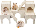 Wooden Dwarf Hamster House, Hamster Tiny House Hideout, Hamster Maze House, Large Balcony Lookout Holes, Easy to Assemble, Detachable Parts, Secure Hideaway, F