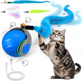 Interactive Cat Toy Ball - Speedy Cat Toys for Indoor Cats with Feather Tails for Chasing, Moving Stimulation Smart Cat Toy for Enrichment, Motion Activated Automatic Rolling Toys to Keep Them Busy