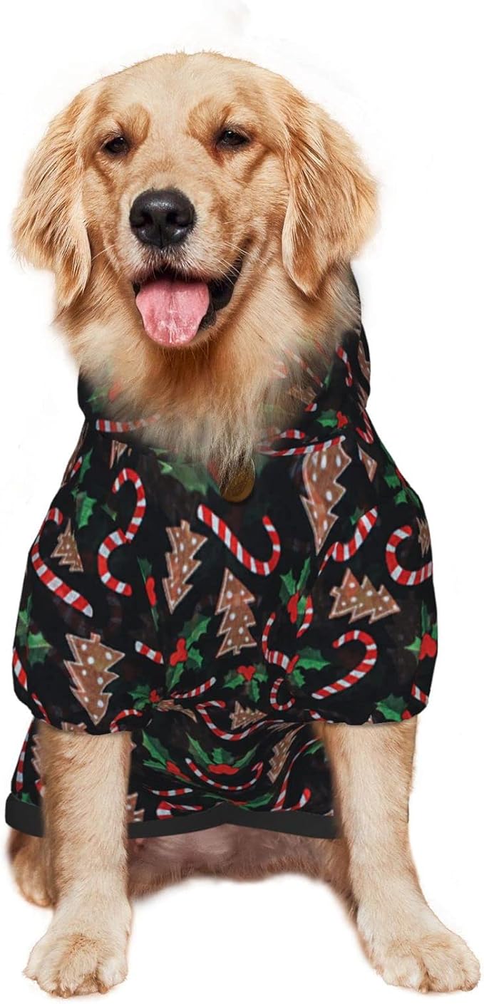 Christmas Tree Black Hoodie,Christmas Cosplay Dog Clothes with Pocket and Hat Winter Clothes Sweaters XXX-Large