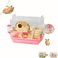 Acrylic Hamster Cage,Small Animal Houses&Habitats with Accessories,Hamster Enclosure with Stairs,Clear Pet Mice House,for Dwarf Gerbil,Dwarf Hamster,Pet Mice(Pink,13.78" L*10.23" W*10.83" H)