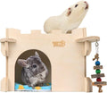 YKD Castle Chinchilla House, Small Animal Hideout for Chinchilla, Guinea Pig, Hedgehog, or Rat, Ventilated Wooden Guinea Pig Hut Habitat with Multiple Doors (Medium)