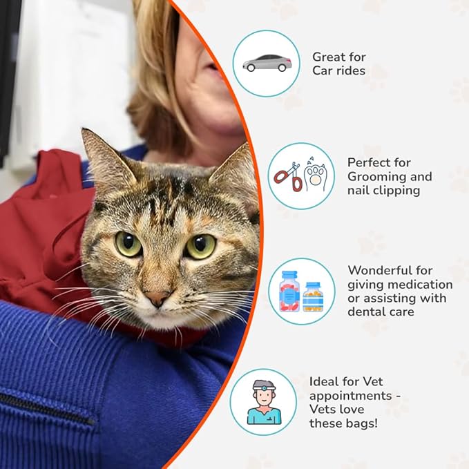 Cozy Comfort Carrier - Large Soft Red Cat Carrier and Cat Restraint Bag for Nail Trimming, Vet Visits, Medication Administration, Dental Care, and Travel