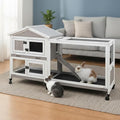60” Large Rabbit Hutch Outdoor with 6 Wheels, Wooden Expandable 2 Story Indoor Rabbit Cage Bunny House with Run, Waterproof Roof, 3 Pull Out Trays, Guinea Pig Cage for Small to Medium Pets