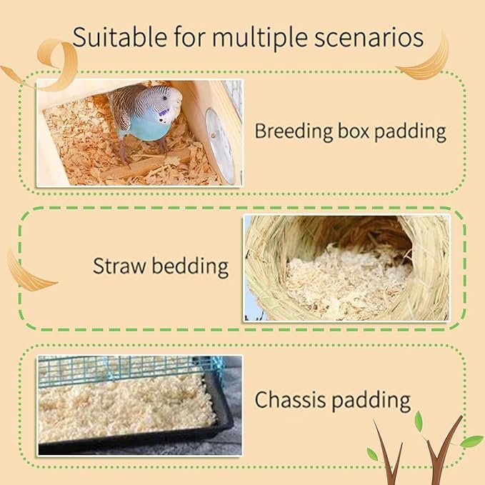 MANON ROSA Wood Shavings for Bird Bedding - Natural Aspen Soft Low-Dust & Odor-Control Nesting Material for Parakeets Parrots Rabbits Cockatiel for Cages, Nest Boxes, Small Pet Litter