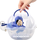 Hamster Carrier with Water Bottle,Portable Hamster Travel Cage,Breathable Rat Travel Carrier with Exercise Wheel Food Plate Acrylic Small Animal Carrying Case for Little Rats Mice (Blue)