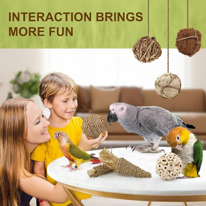 7Pcs Bird Toy Large Chewing Balls - Natural Soft Chew Shredding & Foraging Toy for Cockatiel Conure Quaker Parrot Budgie Parakeet Rabbit Bunny Guinea Pig Chinchilla