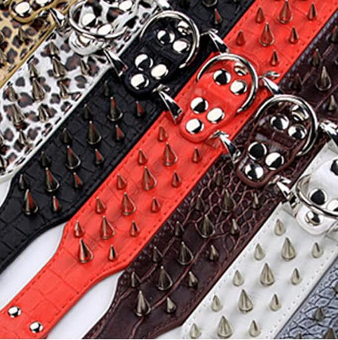 Serijoars Spiked Studded Dog Collar, PU Leather Dog Collar, Adjustable Pet Collars for Medium or Large Breed Pet (M, Leopard5)