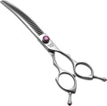 Fenice Peak 7.5‘’ Curved Chunker Dog Grooming Scissors with Purple Flashing Screw Professional 440C Stainless Steel Natural Color Pet Trimming Shears with Offset Handle Durable and Sharp