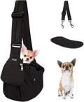 Lukovee Dog Sling Carrier, Hard Bottom Support & Adjustable Soft Padded Shoudler Strap Dog Slings for Small Dogs, Dog Purse with Drawstring Mesh Opening & Zipper Pockets for Puppy Cat Pet (Black-BN)