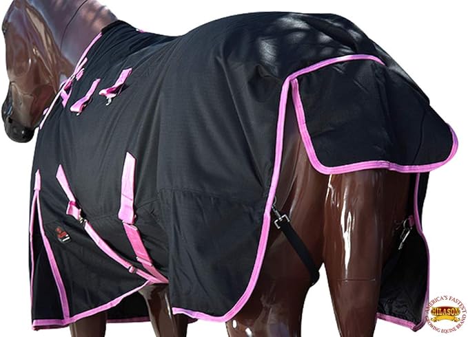 HILASON Black with Pink Trims 68 Inch 1200D Winter Waterproof Poly Horse Turnout Blanket Belly Wrap