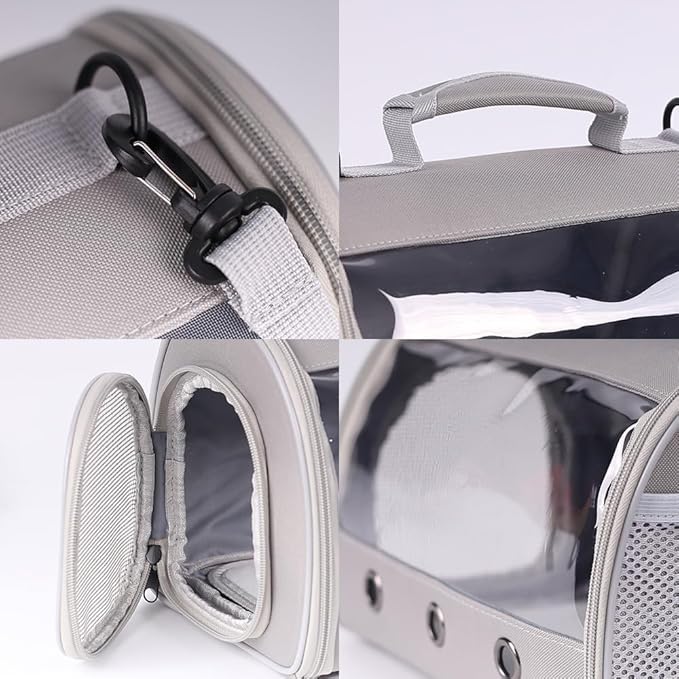Bearded Dragon Travel Carrier Backpack,Lizard Backpack Carrier,Space Capsule Clear Bubble Window Astronaut Reptile Carrier Backpack for Guinea Pig,Sugar Glider,Bunny (Grey, TPU Carrier+MAT)