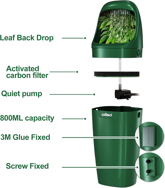 OIIBO Reptile Water Fountain Chameleon Water Dripper, Reptile Water Dispenser with 800ml Large Capacity, Terrarium Waterfall Drinking Fountain for Bearded Dragon Gecko Lizard