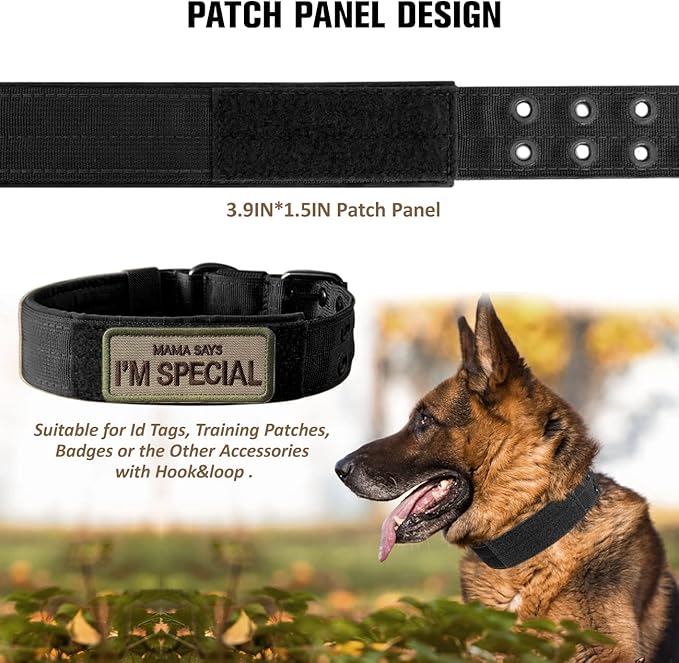 Tactical Dog Collar Military Adjustable Dog Collars Soft Nylon Training Collar with Patch Heavy Duty Metal Buckle Collars for Medium Large Dogs (Pink, XL)