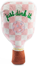 Haute Diggity Dog Pink Checker Pickleball Paddle, Plush Trendy Sporty Dog Toys with Interactive Squeaker, Stimulating Pet Enrichment, Machine-Washable & Safe Materials for All Breeds, One Size