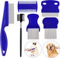 6 Pack Flea Comb for Cats Dogs,Stainless Steel Dog Cat Grooming Combs With Rounded Teeth,Double-Sided Tear Stain Remover,Dematting Comb For Dogs Cats Ideal for Small, Medium & Large Pets (Blue)